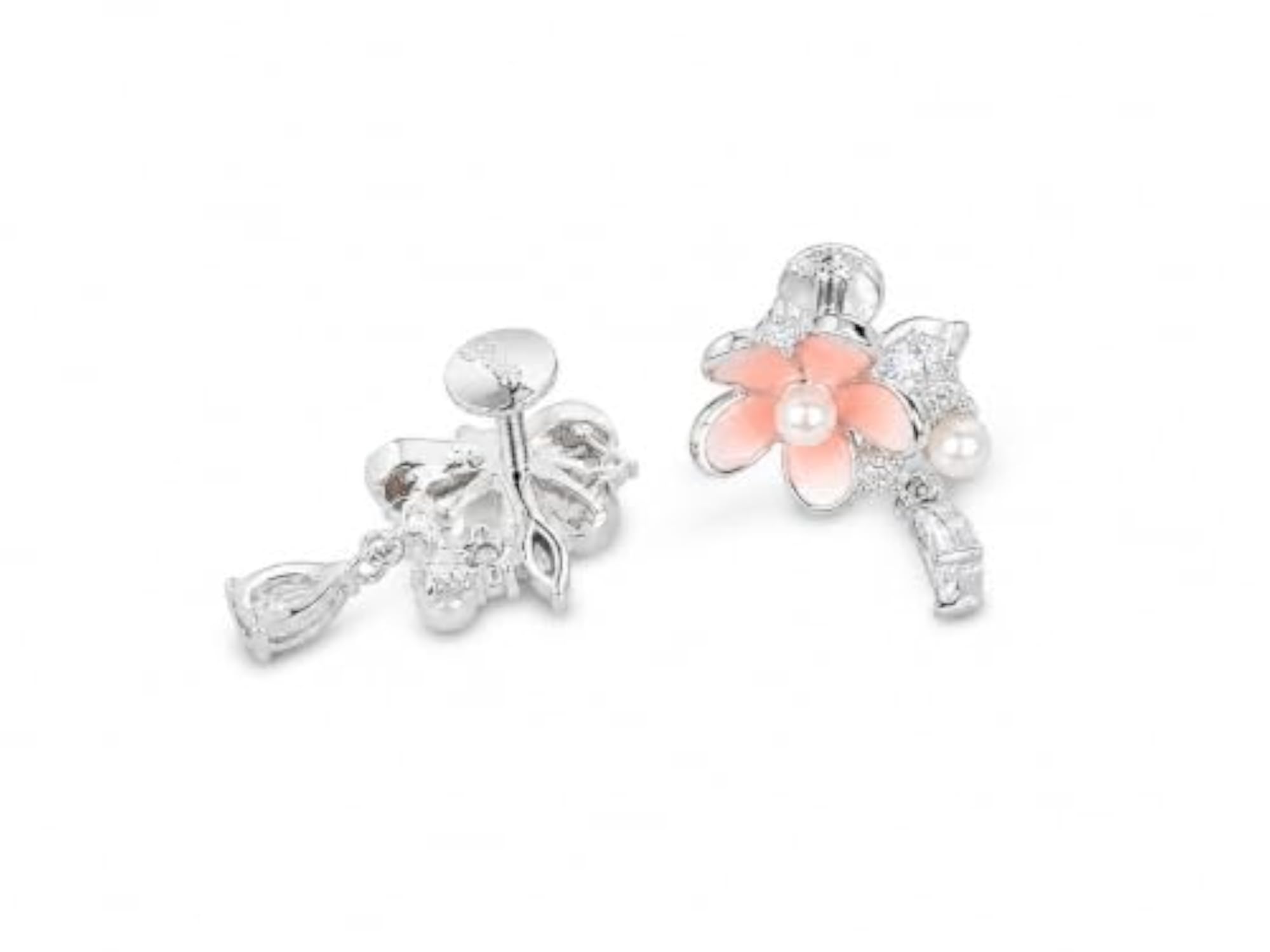 Women's Peach Blossom Pearl 925 Silver Screw Back Earrings